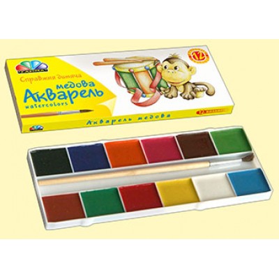 Фарби акварельні в картоні, медові «Гамма» 12кол. без кисті